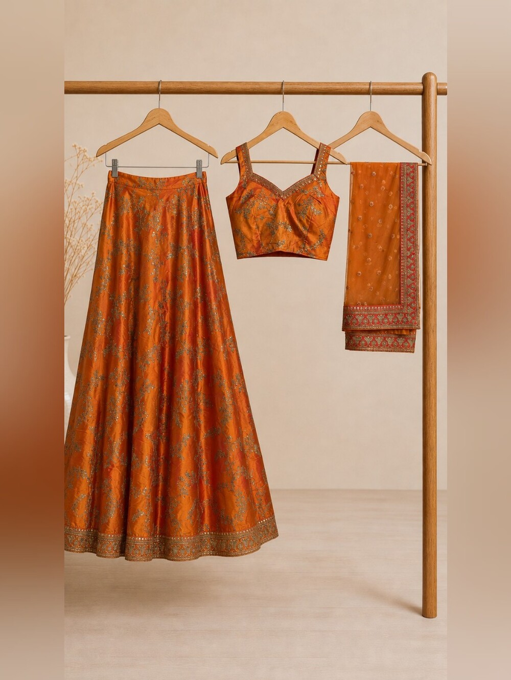 Orange Embroidered Lehenga Choli – US 10 - Picture 3 of 10